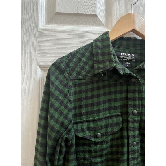 Filson Women’s Flaw Modal Wool Blend Green Black Plaid Button Down Shirt Small - Picture 4 of 14